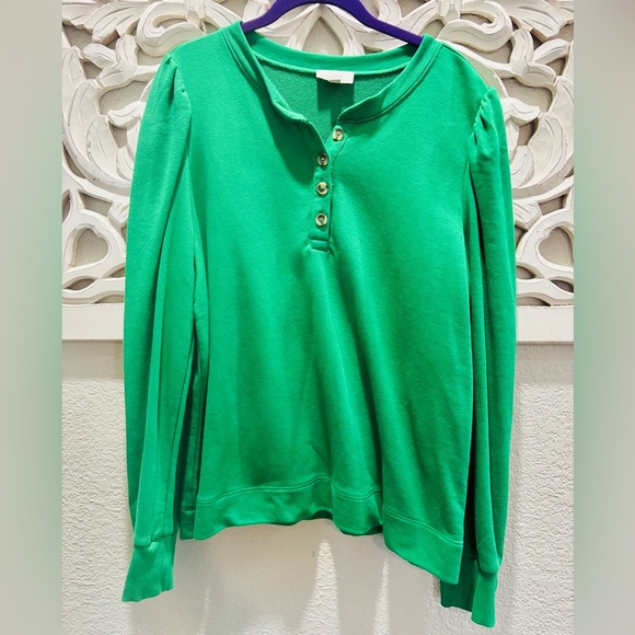 LOFT Tops - LOFT Vibrant Green Henley Sweatshirt